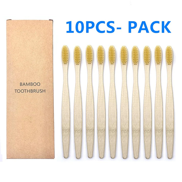 10PCS Natural Bamboo Toothbrush
