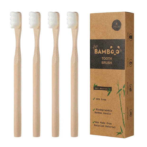 4Pcs  Bamboo Toothbrush Extra Soft Bristles for Sensitive Teeth