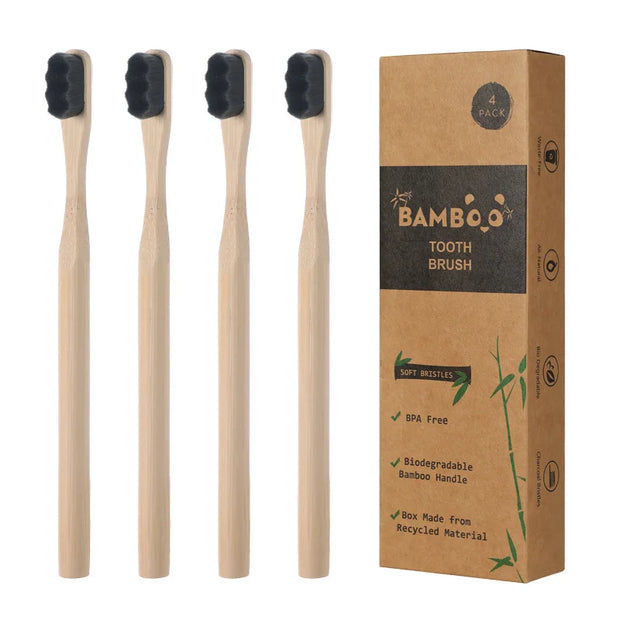 4Pcs  Bamboo Toothbrush Extra Soft Bristles for Sensitive Teeth