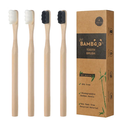 4Pcs  Bamboo Toothbrush Extra Soft Bristles for Sensitive Teeth