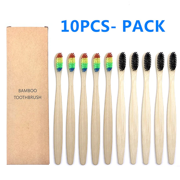 10PCS Natural Bamboo Toothbrush