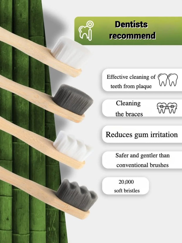 4Pcs  Bamboo Toothbrush Extra Soft Bristles for Sensitive Teeth