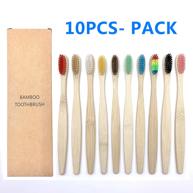 10PCS Natural Bamboo Toothbrush